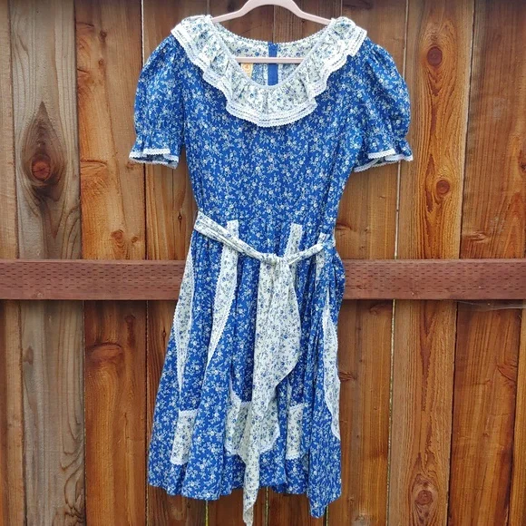 Vtg Like New Partners Please Blue Floral Dress w/ Matching Scarf Size XL/XXL - Picture 4 of 9